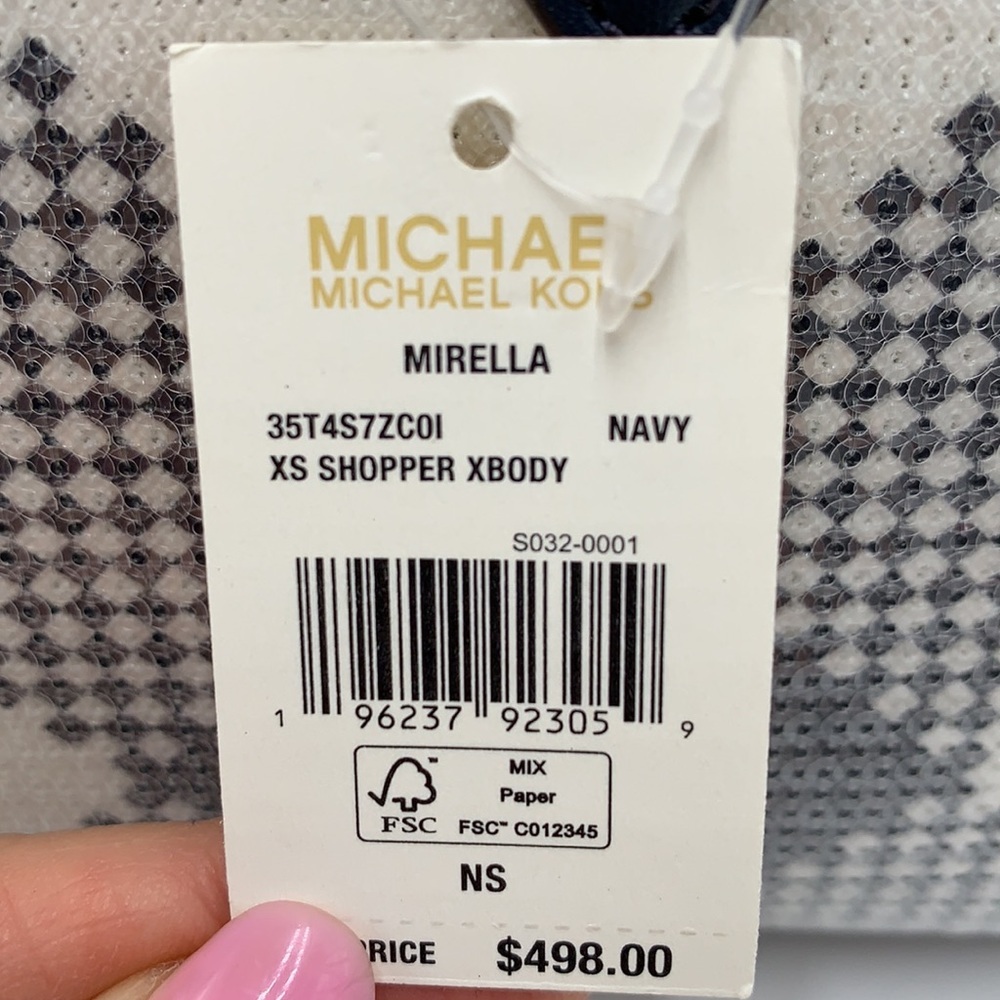 Michael Kors Mirella Extra-Small Logo Crossbody XBODY Shopper Bag Navy NWT - Picture 13 of 15